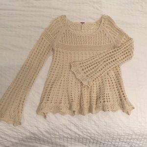 Free People Crochet Long Sleeve Top